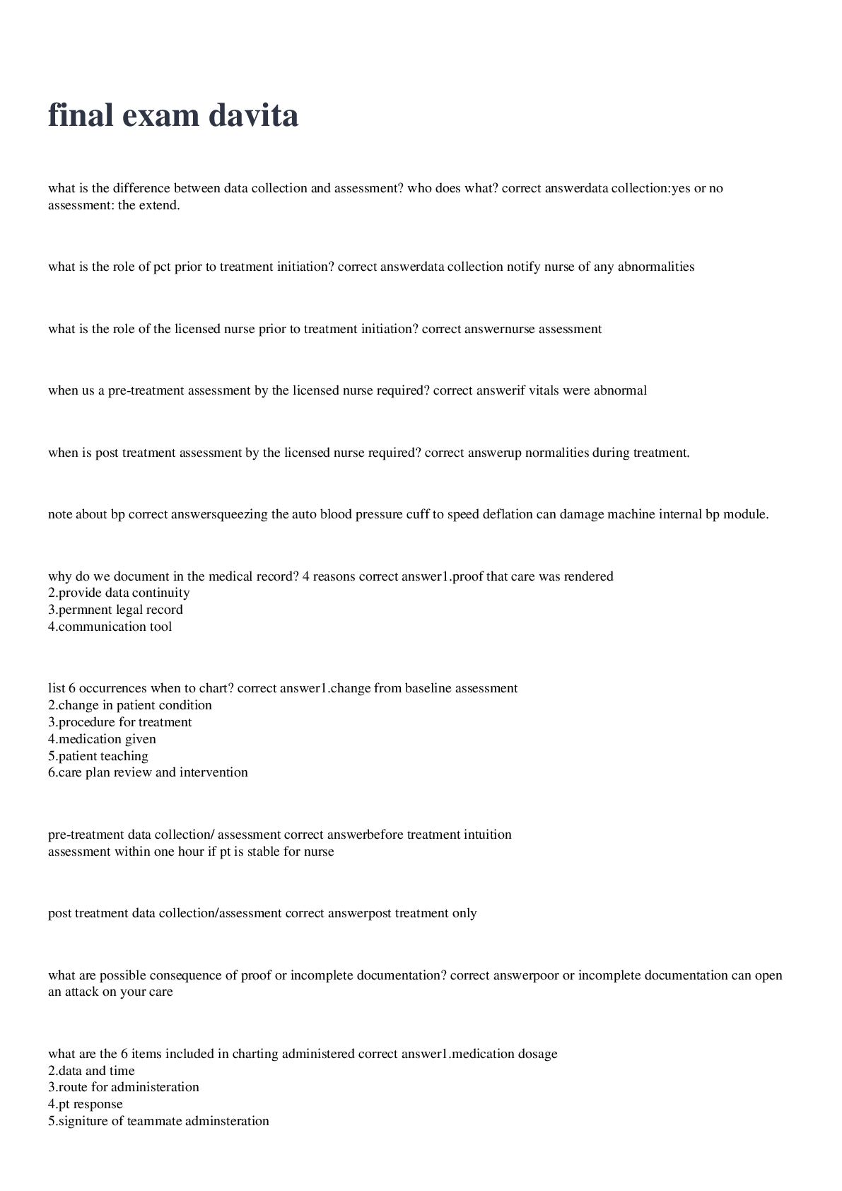 Preview image for final exam davita 2022/2023 with 100% correct answers